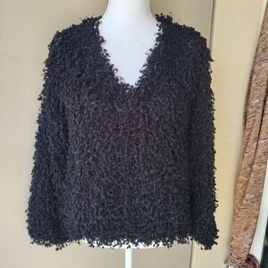 MINE Sweater Womens Medium Black Shaggy Textured Boucle Retro Goth Holiday‎ Y2K